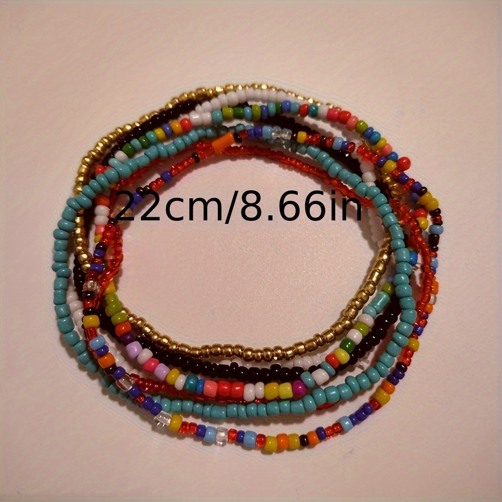 7pcs Colorful Glass Rice Bead Anklet Set for Women